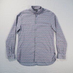 John Varvatos Shirt Men Large Blue Check Button Cotton Casual Wire Collar Preppy